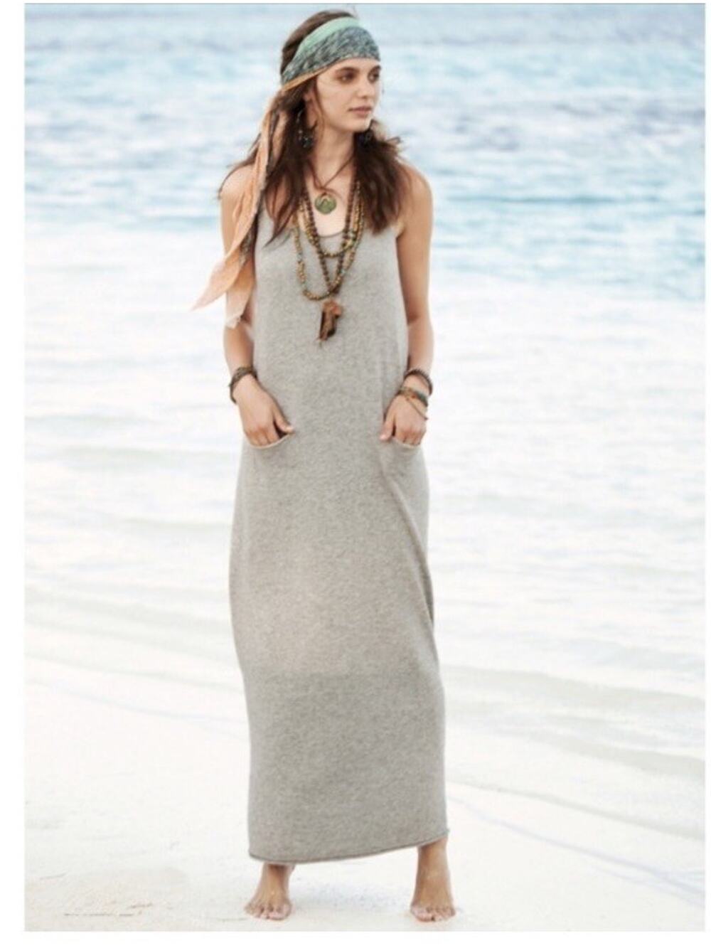 Peruvian Connection Pima Cotton Baby Alpaca Maxi Tank Dress Sz Small Gray